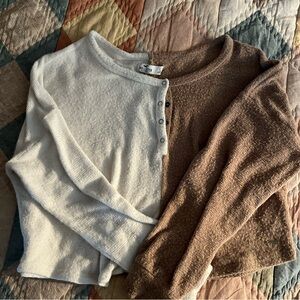 Hollister Cream and Brown Button-Up Cardigan